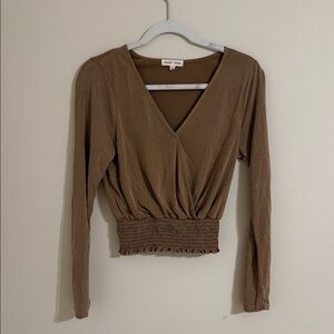 Moa Moa Cropped Wrap Smocked Long Sleeve Top SZ S